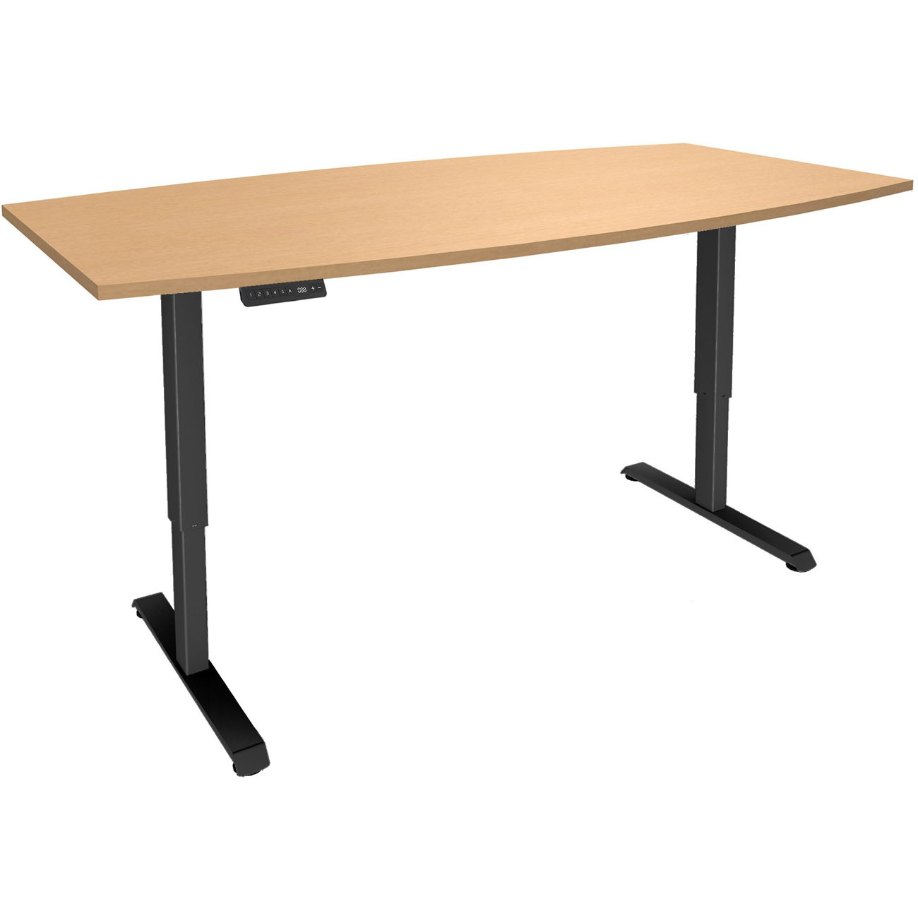 Table de réunion tonneau Actual Réglage électrique en hauteur - L. 200 x P. 100 Cm - Plateau Hêtre - Pieds métal Carbone