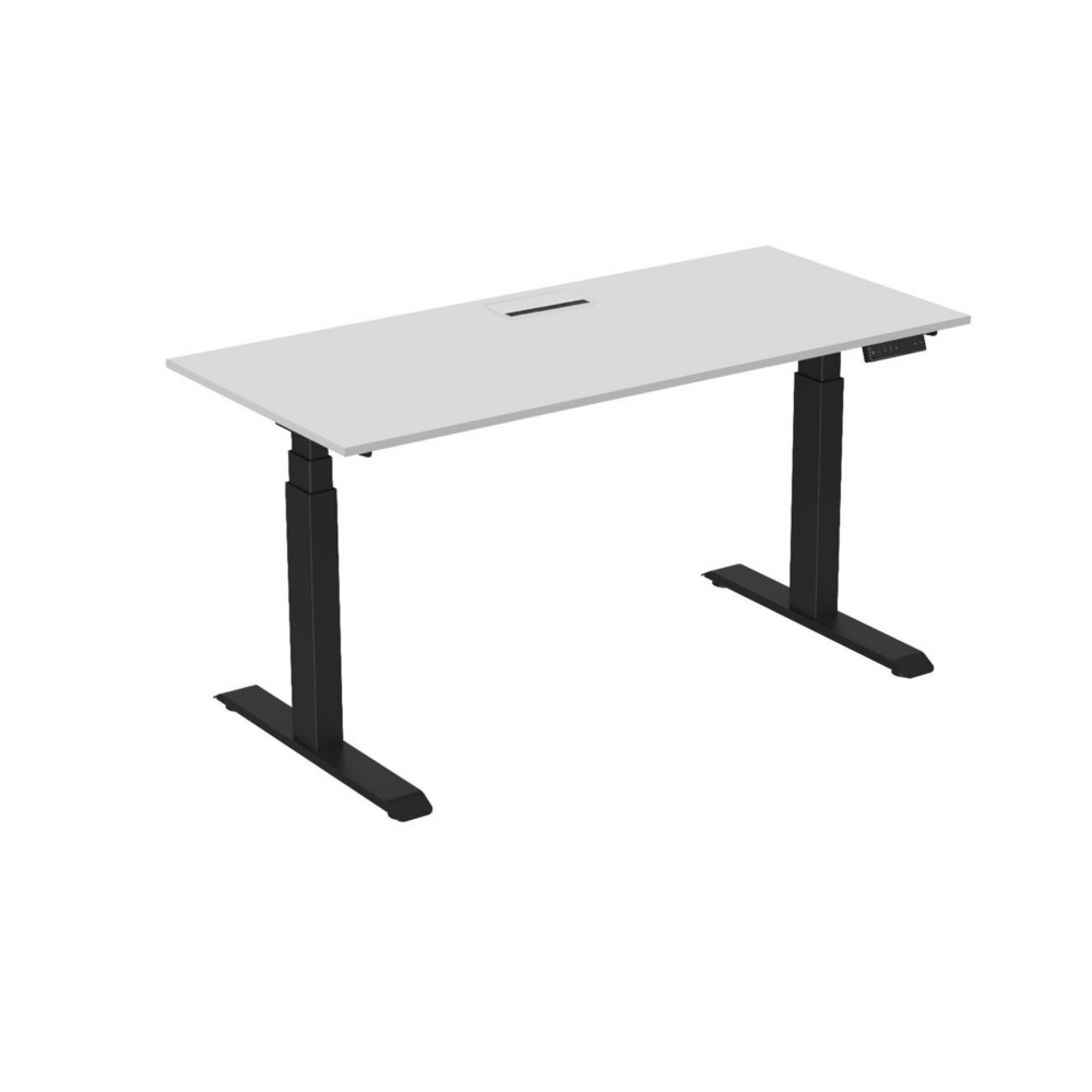 Bureau assis-debout Activ'o - Rglage lectrique en hauteur - L.180 x P.80 cm - Plateau Blanc avec top access - Pieds mtal Noir