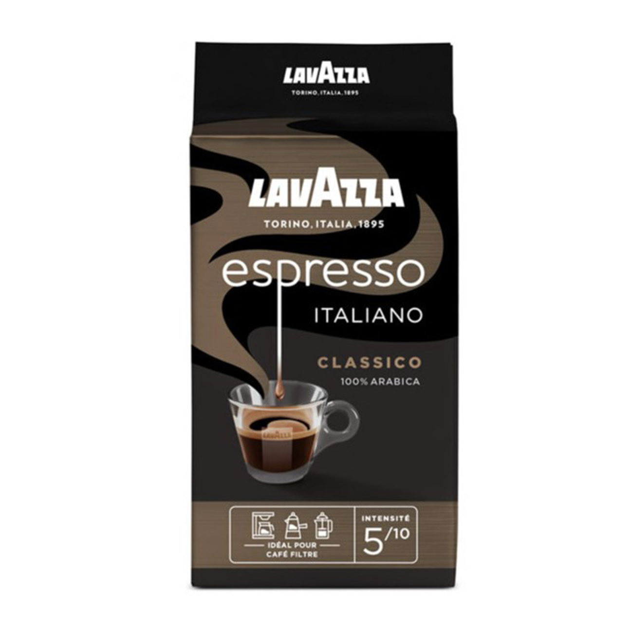LAVAZZA Paquet de café moulu Espresso Classique 100% Arabica - Intensité 5 - Paquet 250 g