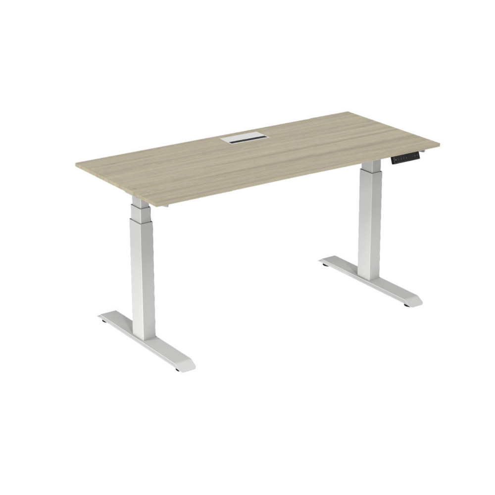 Bureau assis-debout Activ'o - Rglage lectrique en hauteur - L.180 x P.80 cm - Plateau Chne avec top access - Pieds mtal Blanc