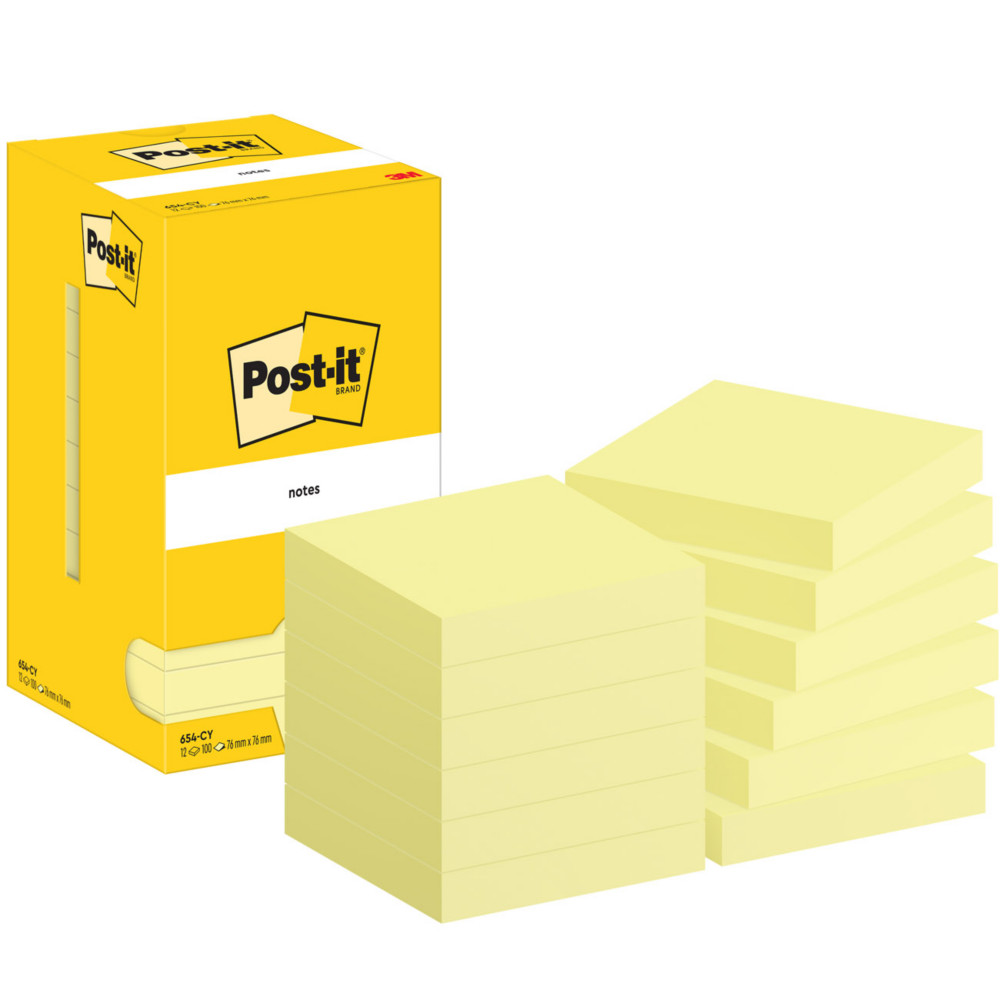 Post-it Notes repositionnables 76 x 76 mm - Jaune - Lot 12 blocs de 100 feuilles