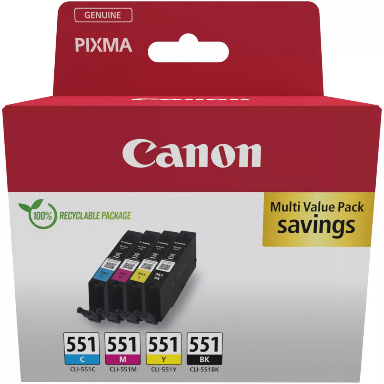 Canon CLI-551 Cartouche d'encre authentique 6509B015 - Pack de 4 (Noir, Cyan, Magenta, Jaune)