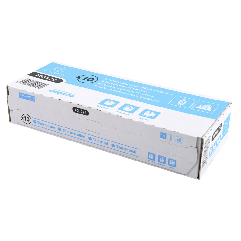 Exacompta Bobine TPE carte bancaire 57 x 60 x 12 mm - Longueur 44M - 40347E - Rouleau Papier thermique 1 pli 55g sans Bisphnol A - Lot de 10
