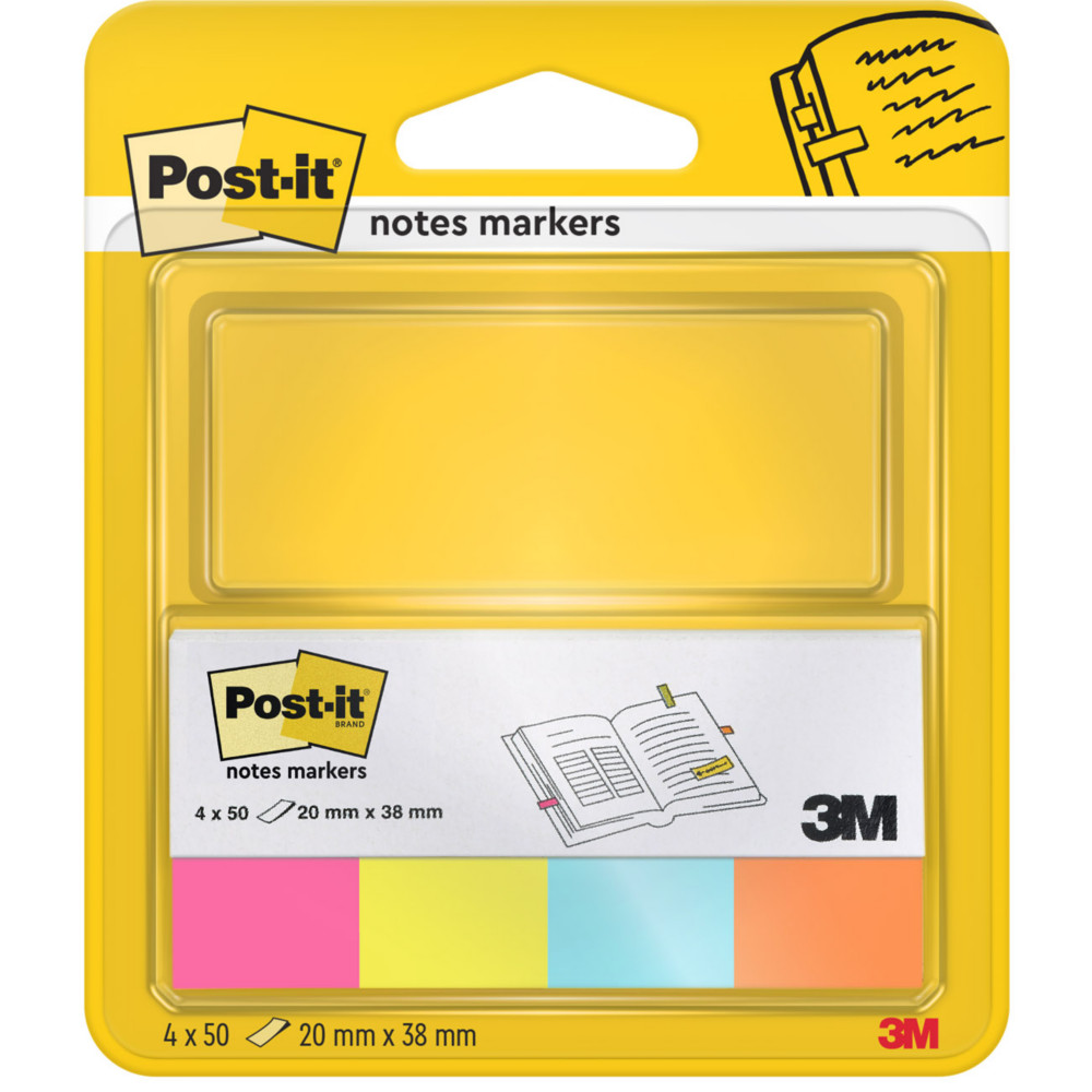 Post-it marque-pages format 20 x 38 mm, 4 blocs de 50,  coloris assortis