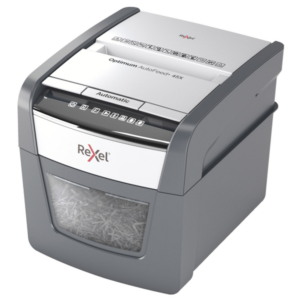 Rexel Destructeur de documents Optimum Auto+ 45X coupe croise DIN P4 - 45 feuilles - Corbeille 20L - Anthracite