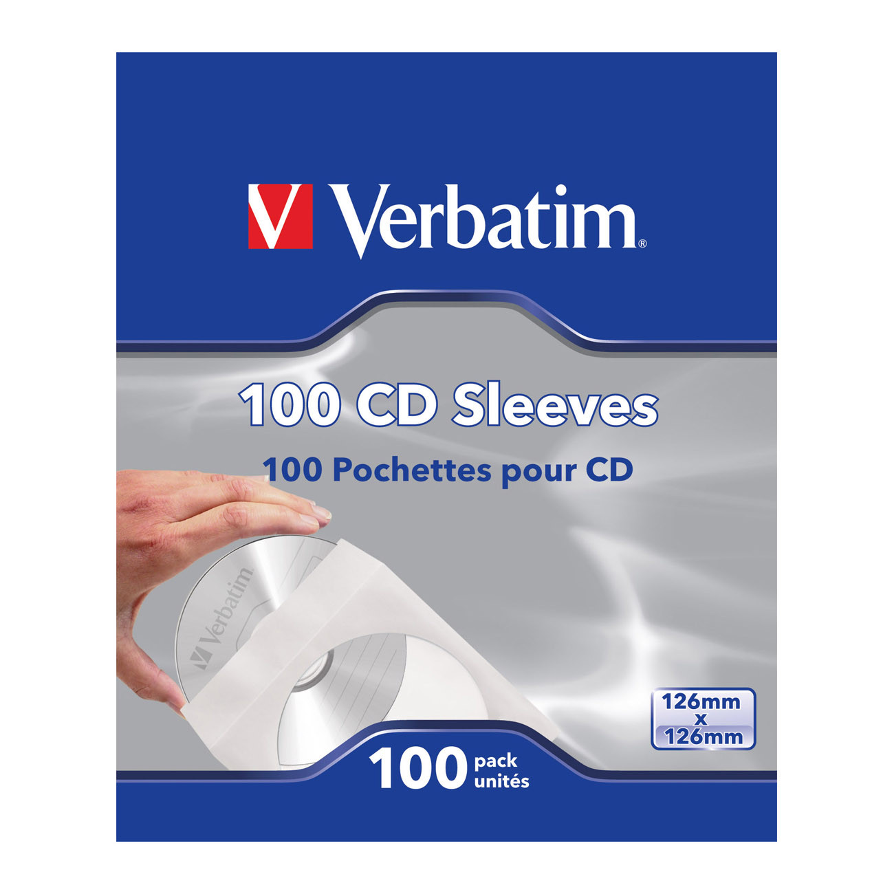 Verbatim Pochette papier pour CD/DVD - Rangement souple blanc avec fenêtre - Pack de 100