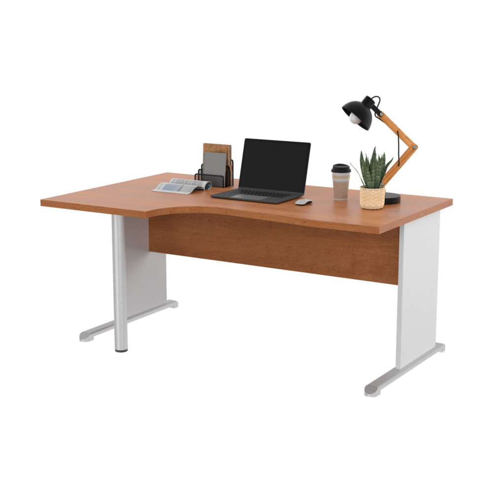 Bureau d'angle compact retour  gauche Pronto Bois - L.160 x P.100 cm - Plateau Aulne - Pieds L Blanc