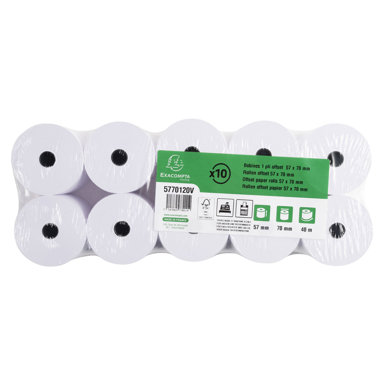 Exacompta Bobine tickets de caisse 57 x 70 x 12 mm Longueur 40M Rouleau Papier offset 1 pli 60g Lot de 10 - vue 10