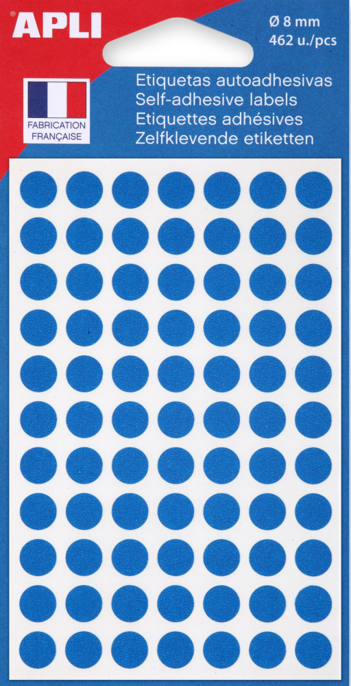 APLI Pastilles adhsives  8 mm - 111832 - Pochette de 462 - Bleu