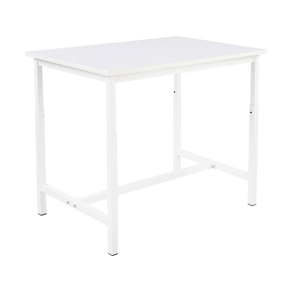 Table haute de travail Budget L.120 x P.80 cm - Hauteur rglable de 75  100 cm - Plateau Blanc - Pieds Blanc