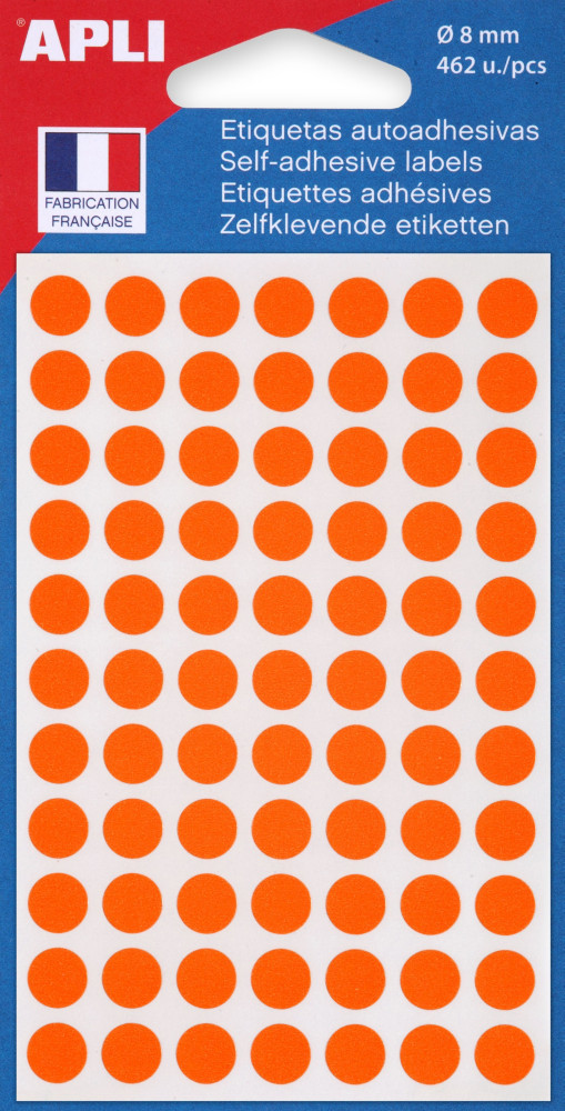 APLI Pastilles adhsives  8 mm - 111835 - Pochette de 462 - Orange