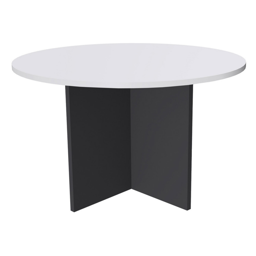 Table de runion ronde 120cm Activity Pied croix pleins Anthracite - Plateau Blanc