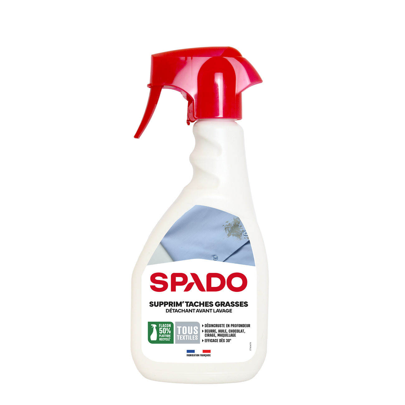 Spado Détachant avant lavage en Spray - Supprim' taches grasses tous textiles - Pulvérisateur de 500 ml