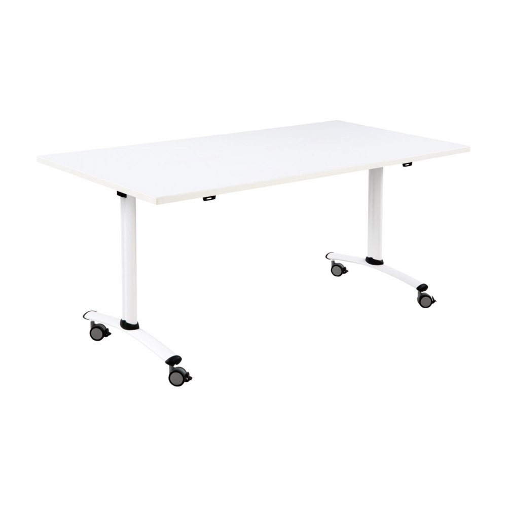 Table mobile rabattable - L.140 x P.80 cm - Plateau Blanc - Pieds Blanc