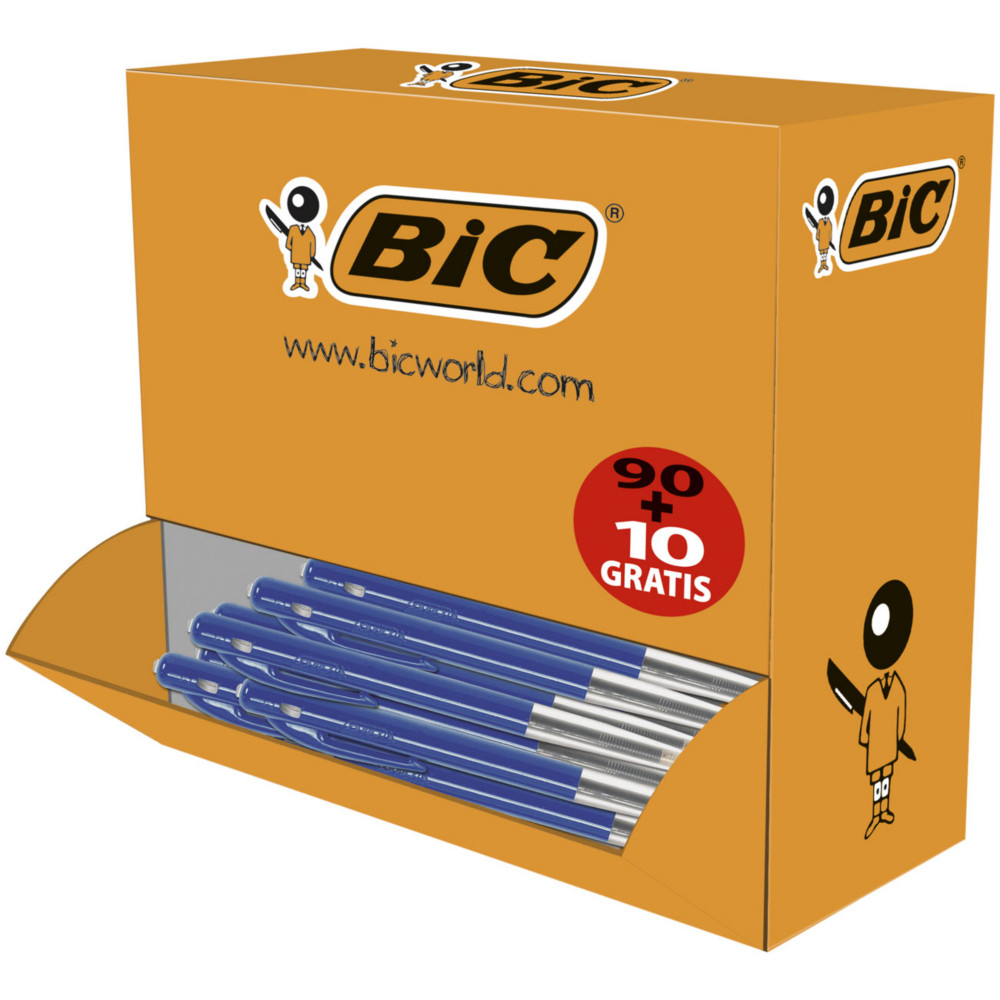BIC M10 Original Stylo bille rtractable - pointe moyenne 1 mm - Bleu - Pack de 90 + 10 OFFERTS