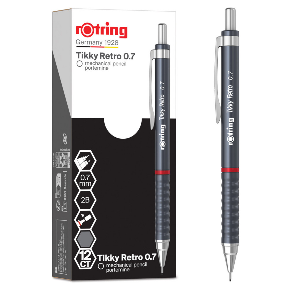 Rotring Porte mines rtro rOtring Tikky - Mine 2B 0,7 mm - Corps gris