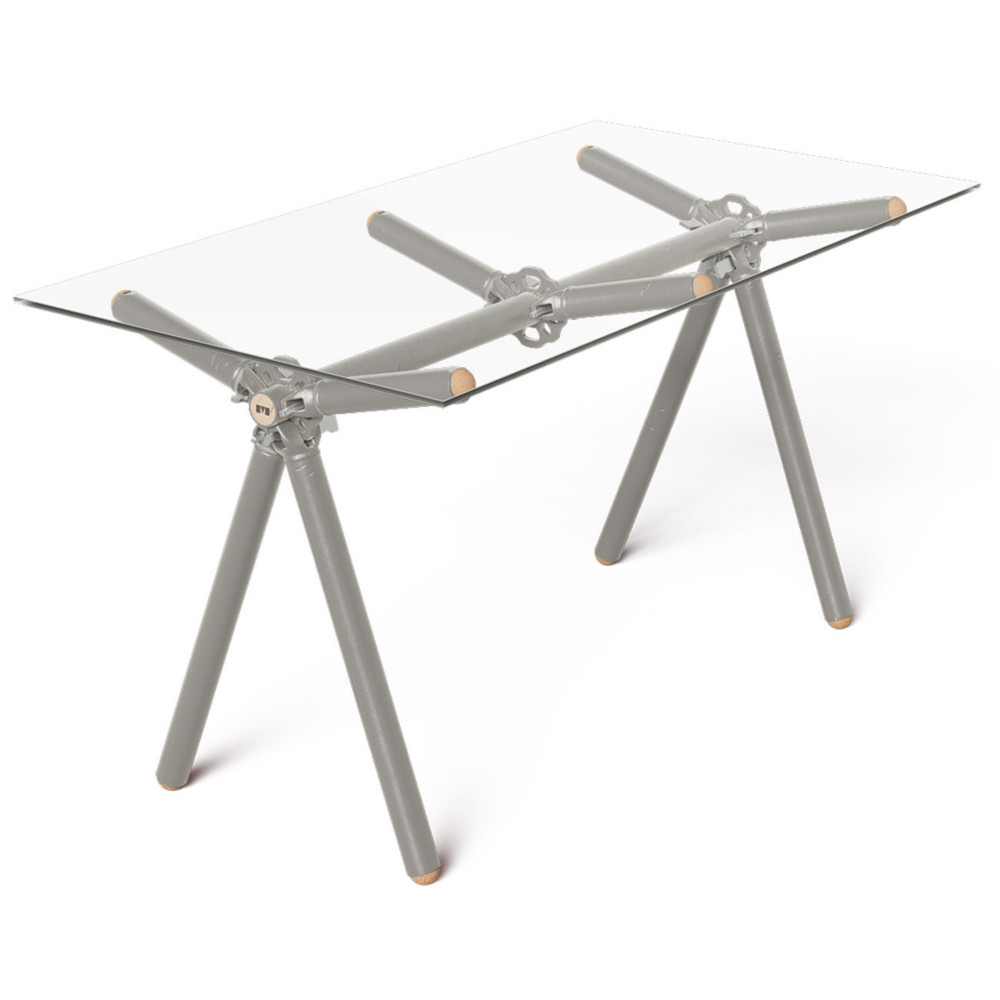 Table haute Xylan 6 personnes L. 140 x l. 75 x H. 74 cm - Plateau en verre - Structure et pieds galaxie