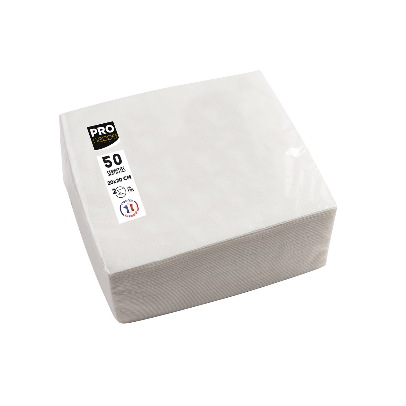 Pronappe Serviettes Cocktail micro-gaufrées ouate 2 plis - 20 x 20 cm - Paquet de 50 - Blanc