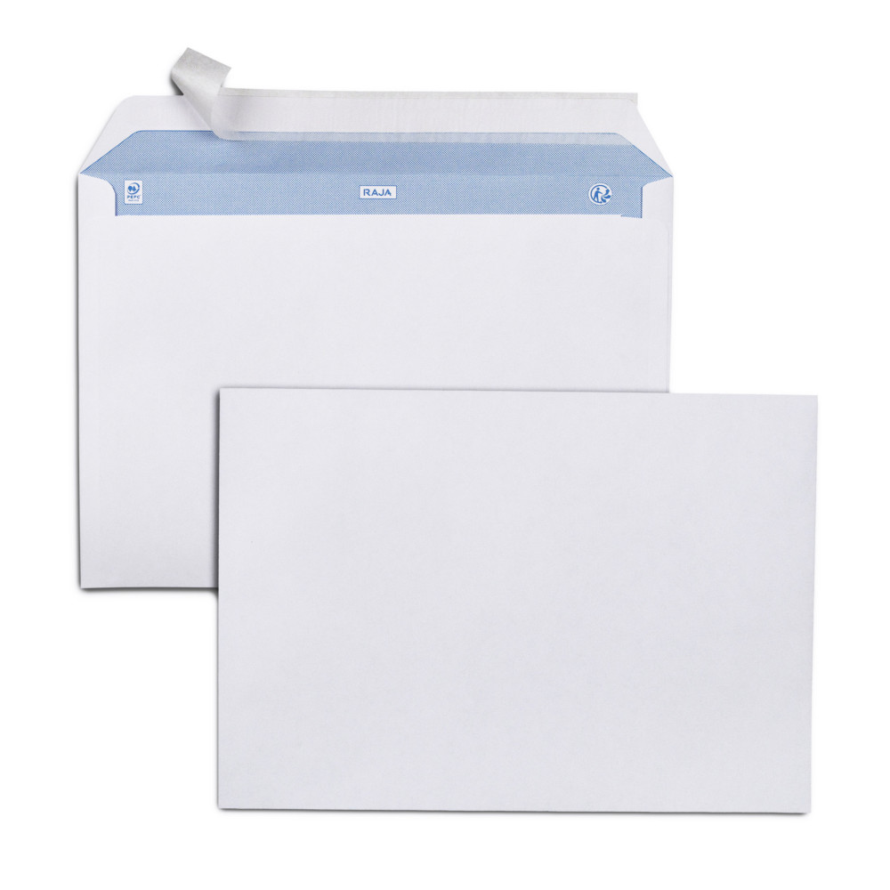 RAJA Enveloppe blanche Premium C4 229 x 324 mm 100g sans fentre - autocollante bande protectrice - Lot de 250