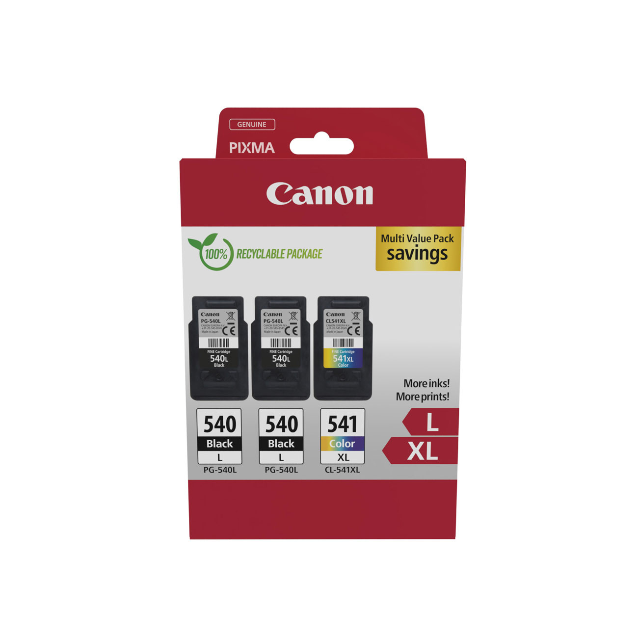Canon 2x PG-540L Noir + 1x CL-541XL couleur -  Cartouches authentiques - Pack noir et couleurs
