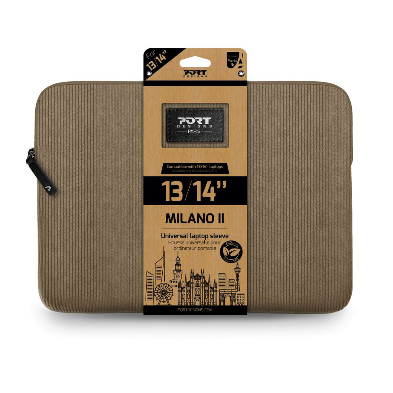 Port Designs Housse PC Milano II Eco 13 / 14'' DESERT BROWN - Velour Marron