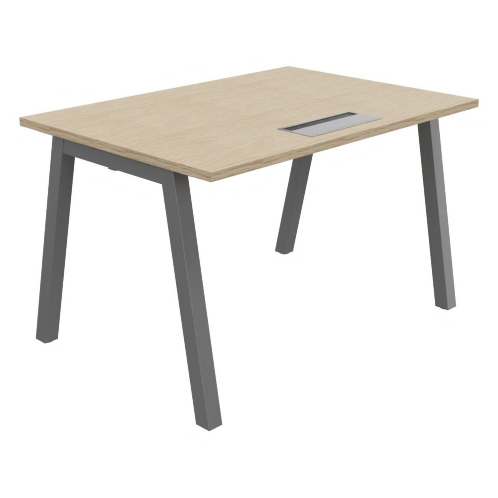 Bureau droit Burocolor A avec trappe d'accs - L.120 x P.80 cm - Plateau Chne - Pieds  Aluminium