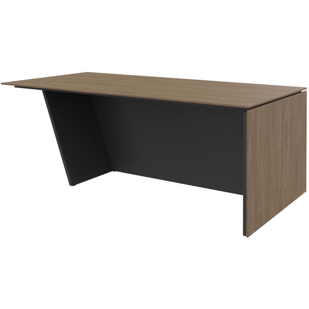 Bureau direction pied vertical  droite Rha - L. 200 x P. 100 x H. 741 cm - Plateau Noyer - Pieds Carbone