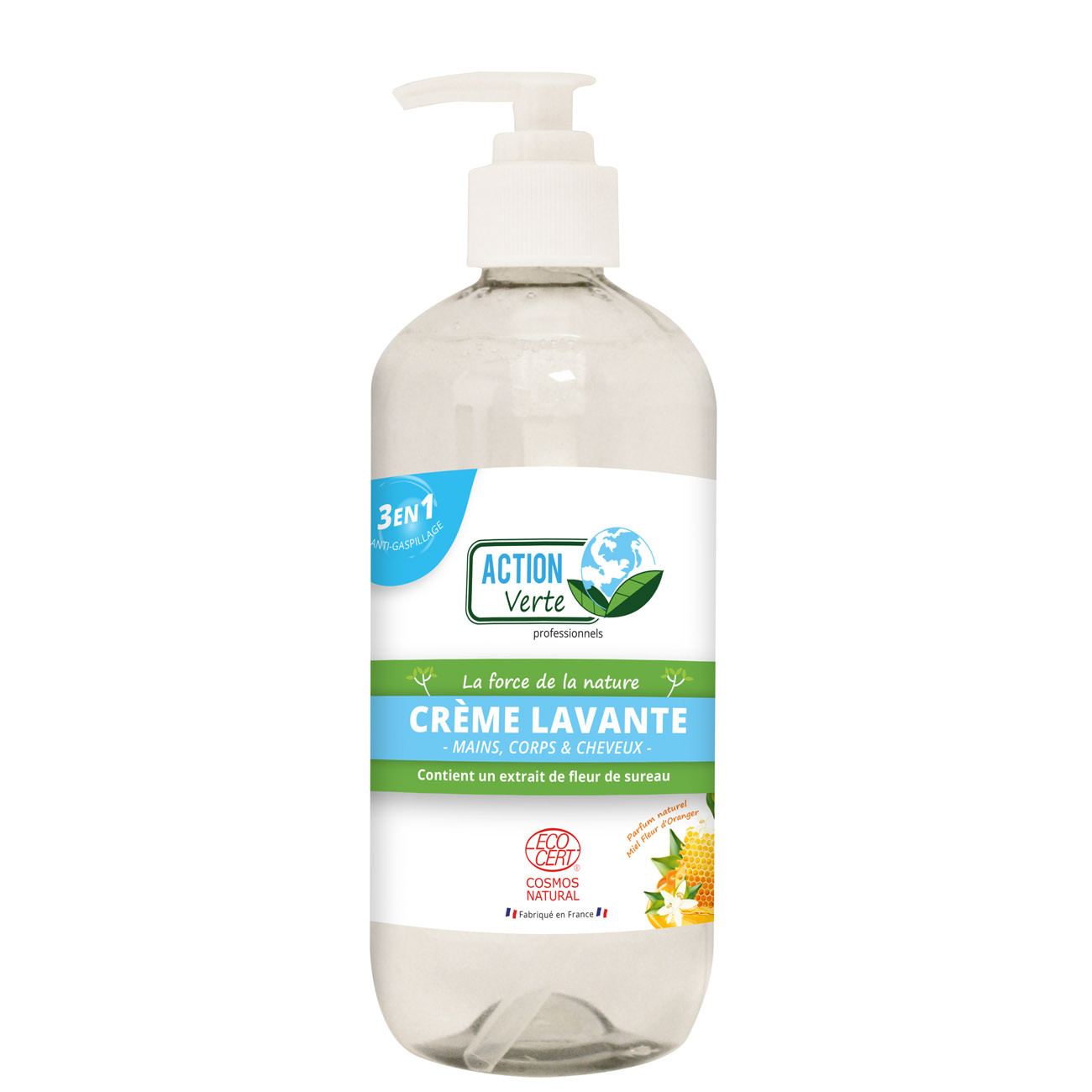 Action+Verte+Savon+creme+lavante+mains,+corps+et+cheveux+à+la+glycerine+et+fleur+de+sureau+bio+-+Flacon+500ml