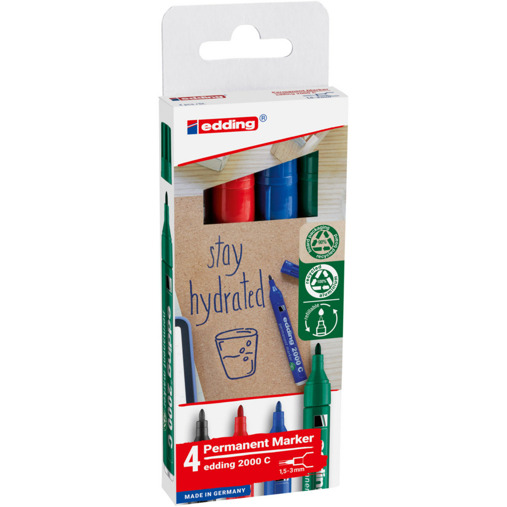 edding 2000C Marqueur permanent pointe ogive 1,5 - 3 mm - Pochette 4 couleurs assorties