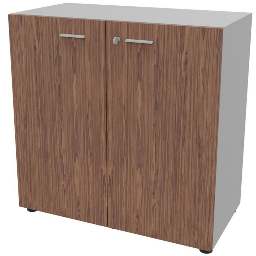 Armoire basse portes battantes Arold H.86 x L.86 cm - Noyer / Aluminium