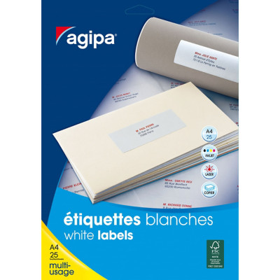 AGIPA 119607 Etiquettes blanches coins arrondis multi-usage 50 x 80 mm - Pochette de 300