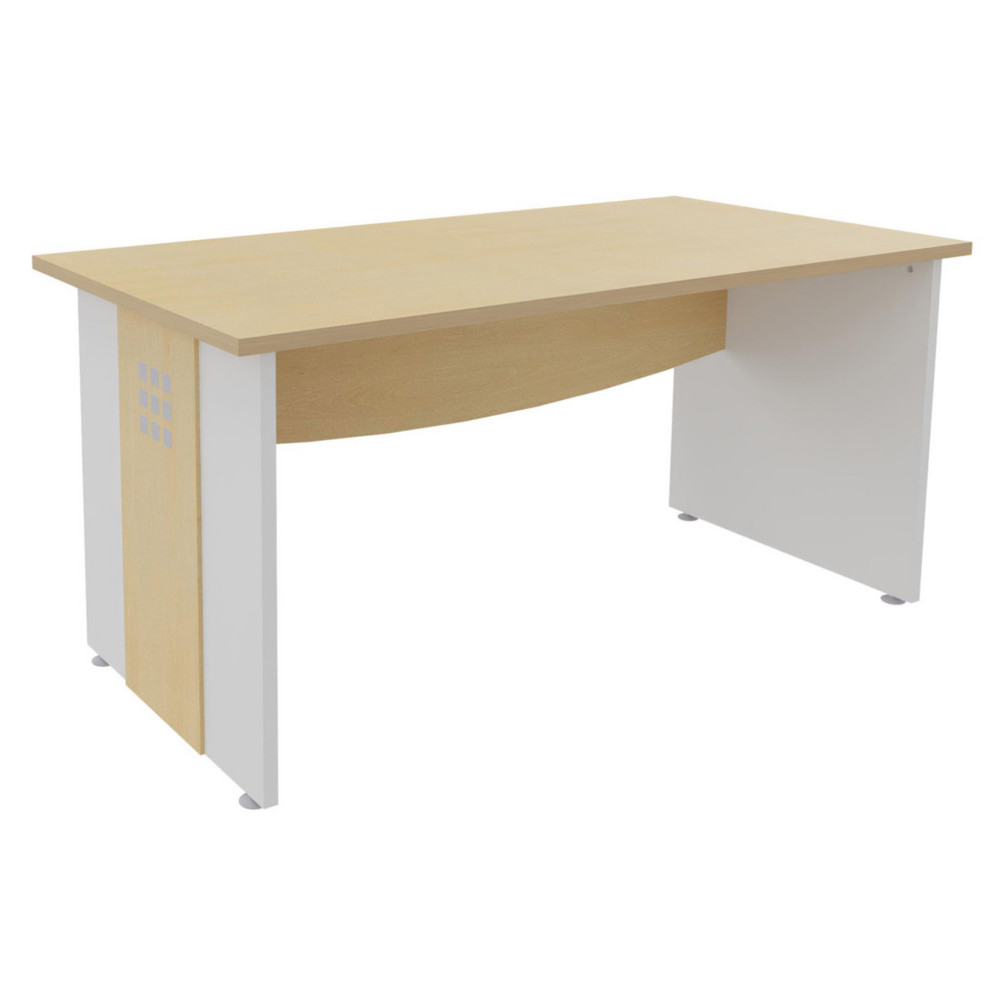 Bureau droit Axiome - L.140 x P.80 cm - Plateau Htre - Pieds panneaux Blanc/Htre