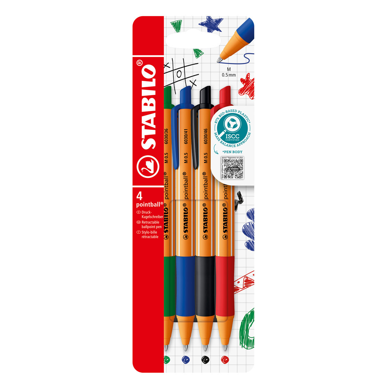 STABILO Stylo bille rétractable pointball pointe moyenne Couleurs d'encre assorties :