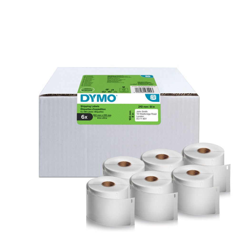 Dymo 2177565 tiquettes LabelWriter 4XL / 5XL extra larges blanches autocollantes prdcoupes 102 x 210 mm pour colis DHL - Bote de 6 rouleaux de 140 tiquettes