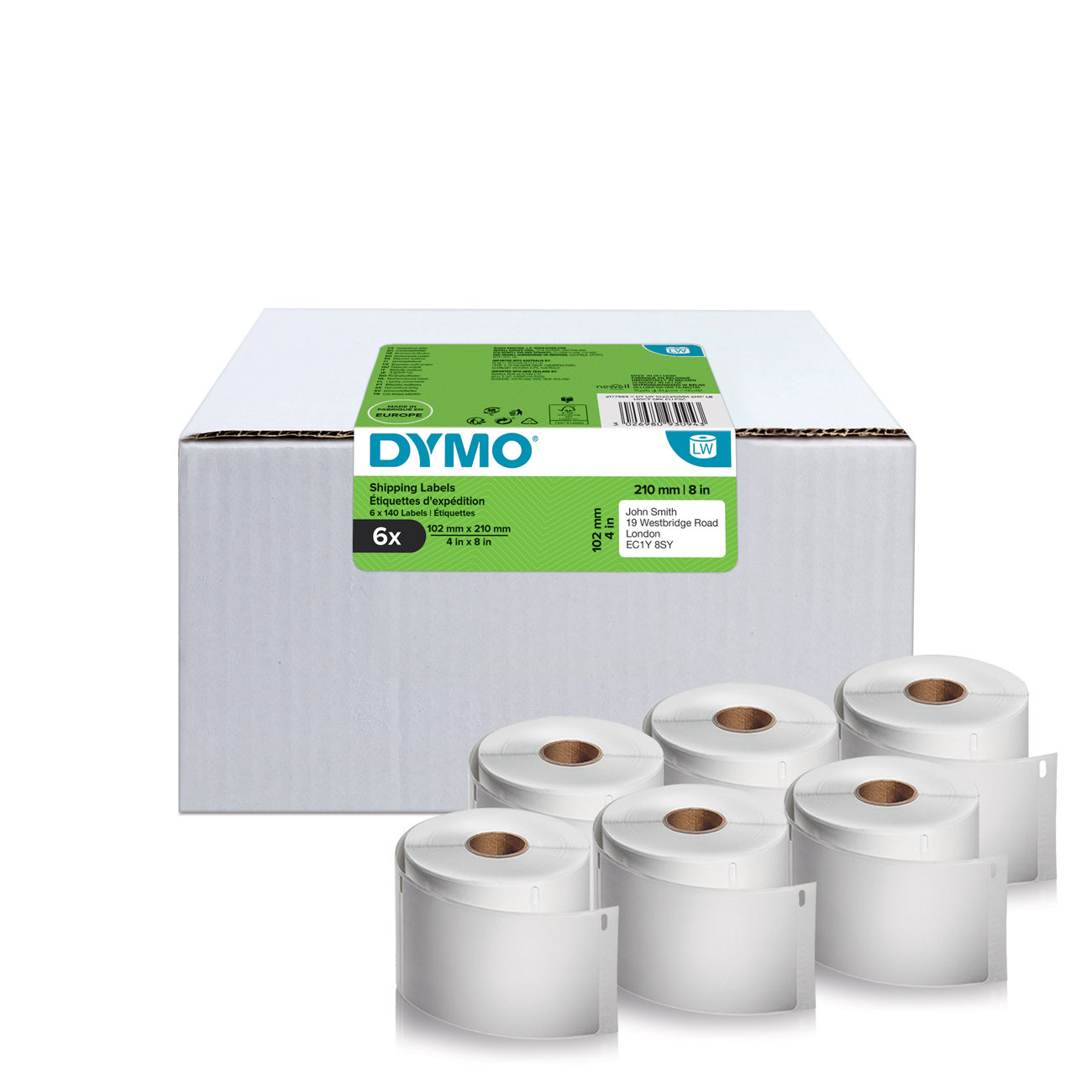 Dymo 2177565 Étiquettes LabelWriter / extra larges blanches autocollantes prédécoupées 102 x 210 mm pour colis DHL Boîte de 6 rouleaux de 140 étiquettes - vue 8