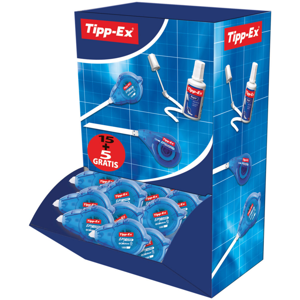 Tipp-Ex Easy Refill ECOlutions Roller de correction utra-rsistant -  5 mm x 14 m - Pack de 15 + 5 GRATUITS