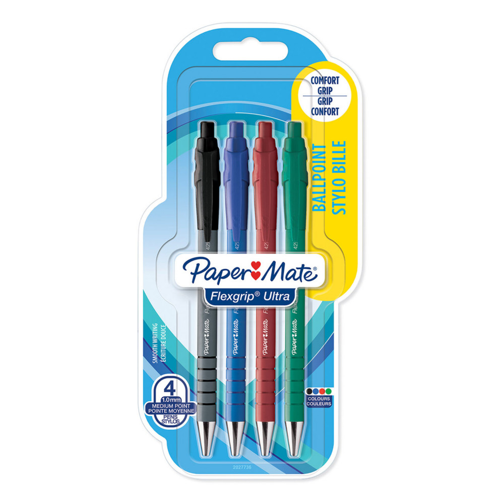 Paper Mate Flexgrip Ultra RT Stylo bille rtractable pointe moyenne 1 mm - lot de 4 couleurs assorties