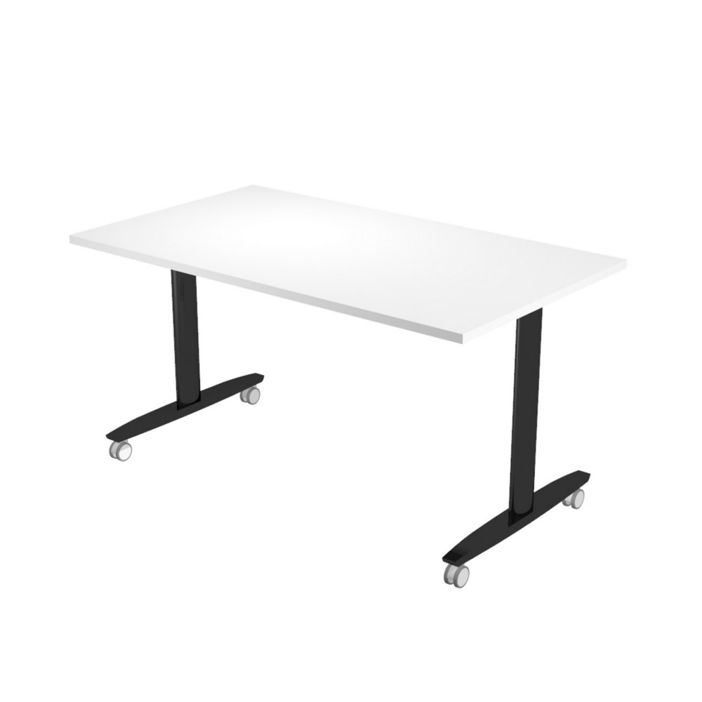 Table rabattable  roulettes PRATIC - L.140 x P.80 cm - Plateau Blanc - Pieds Noir