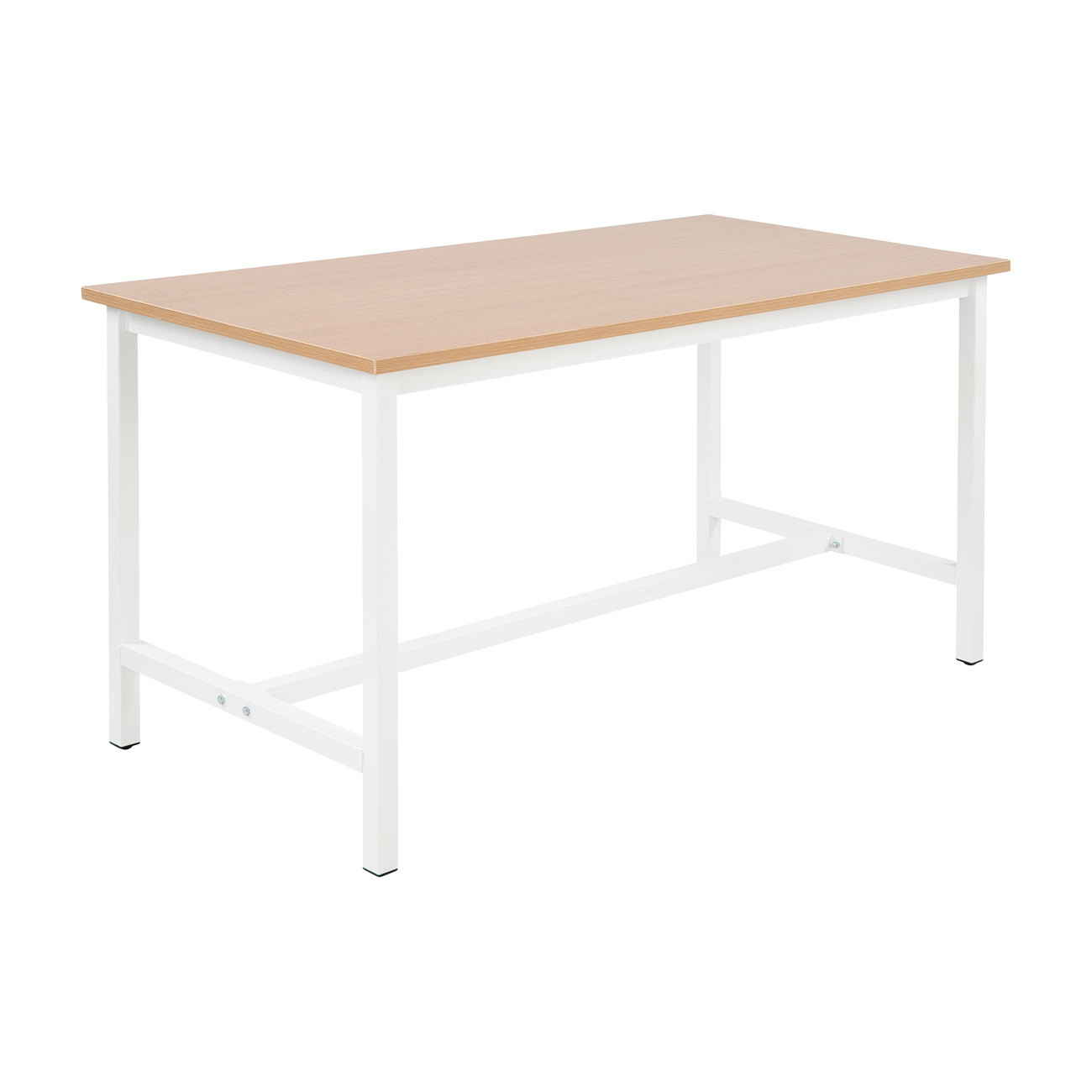Table haute de travail Budget L.120 x P.80 x H.86 cm - Plateau Chêne - Pieds Blanc