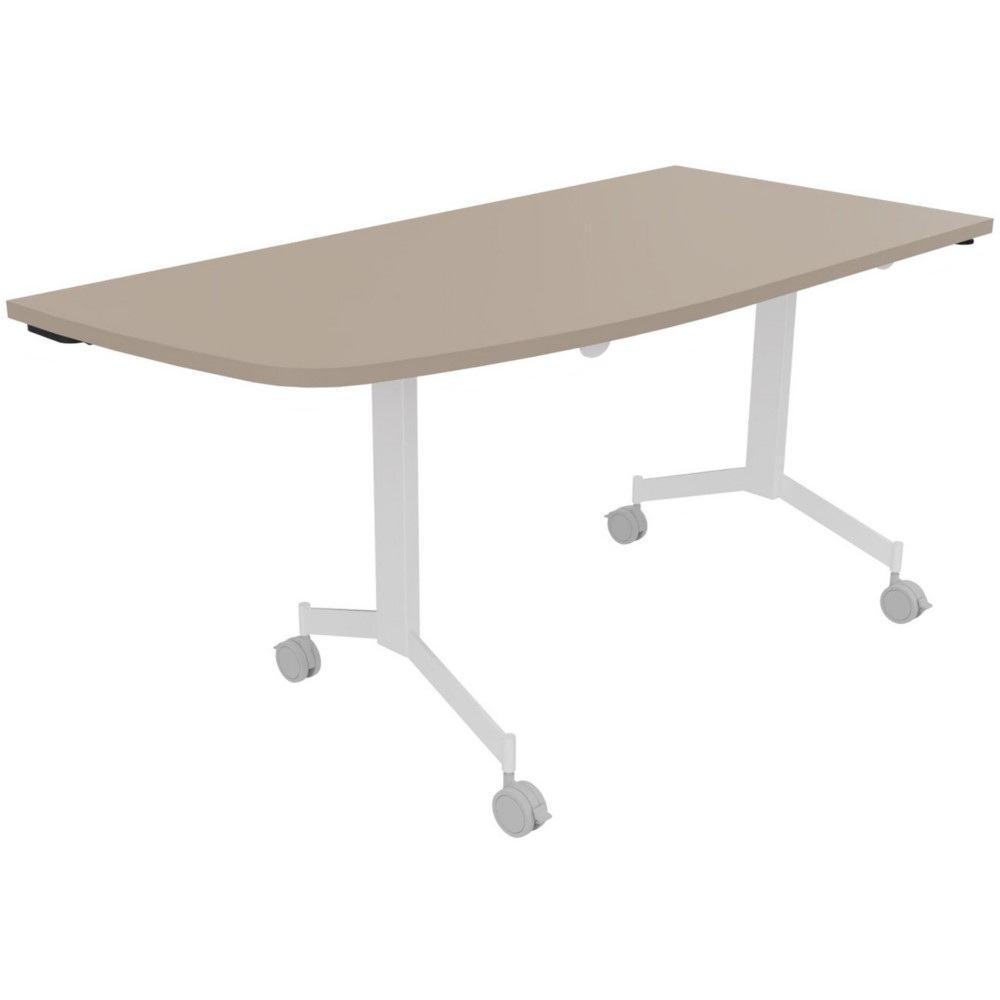Table mobile rabattable Eureka angle arrondi  gauche - L.150 x P.70 cm - Plateau Argile - Pieds Blanc