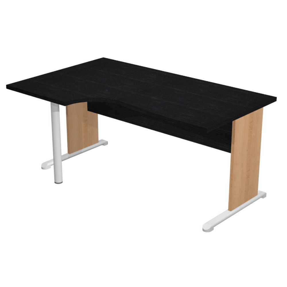 Bureau d'angle compact retour  gauche Pronto Bois - L.160 x P.100 cm - Plateau Noir - Pieds L Htre