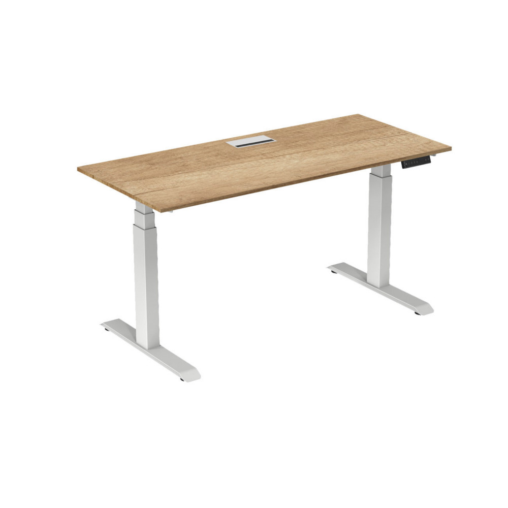Bureau assis-debout Activ'o - Rglage lectrique en hauteur - L.180 x P.80 cm - Plateau Chne Nebraska avec top access - Pieds mtal Blanc