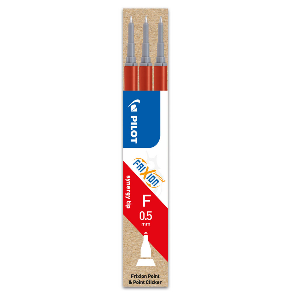 Pilot Recharge pour stylo roller encre gel effaable FriXion Clicker pointe fine 0,5 mm rouge - Pochette de 3