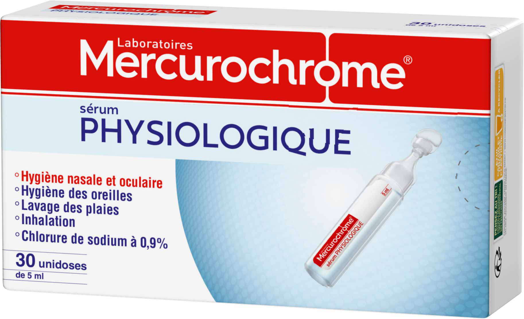 Mercurochrome Sérum physiologique Unidoses - Boite de 30 doses de 5 ml