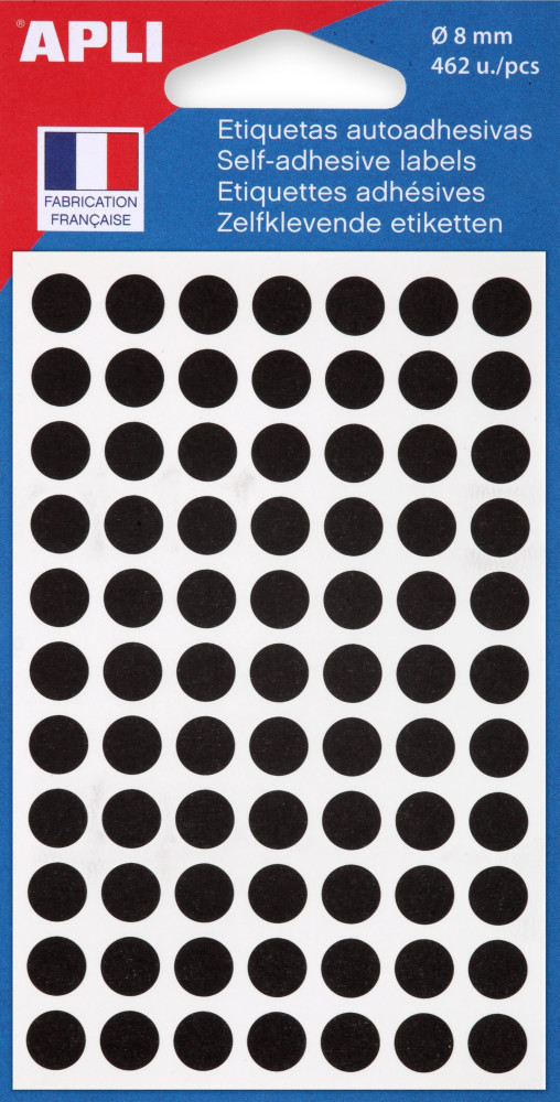 APLI Pastilles adhsives  8 mm - 111837 - Pochette de 462 - Noir