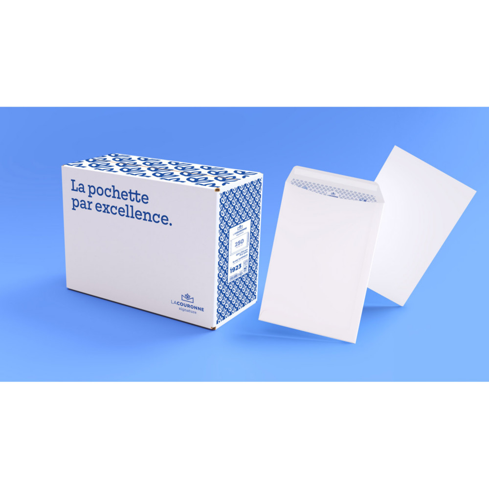 La Couronne Enveloppe blanche Premium C4 229 x 324 mm 90g sans fentre - autocollante bande protectrice - Lot de 250
