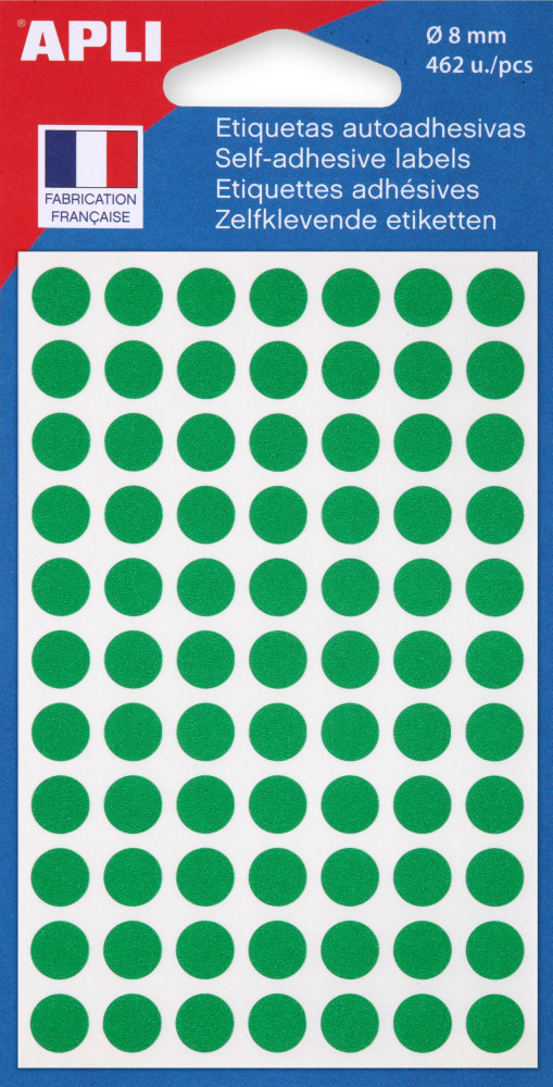 APLI Pastilles adhsives  8 mm - 111831 - Pochette de 462 - Vert