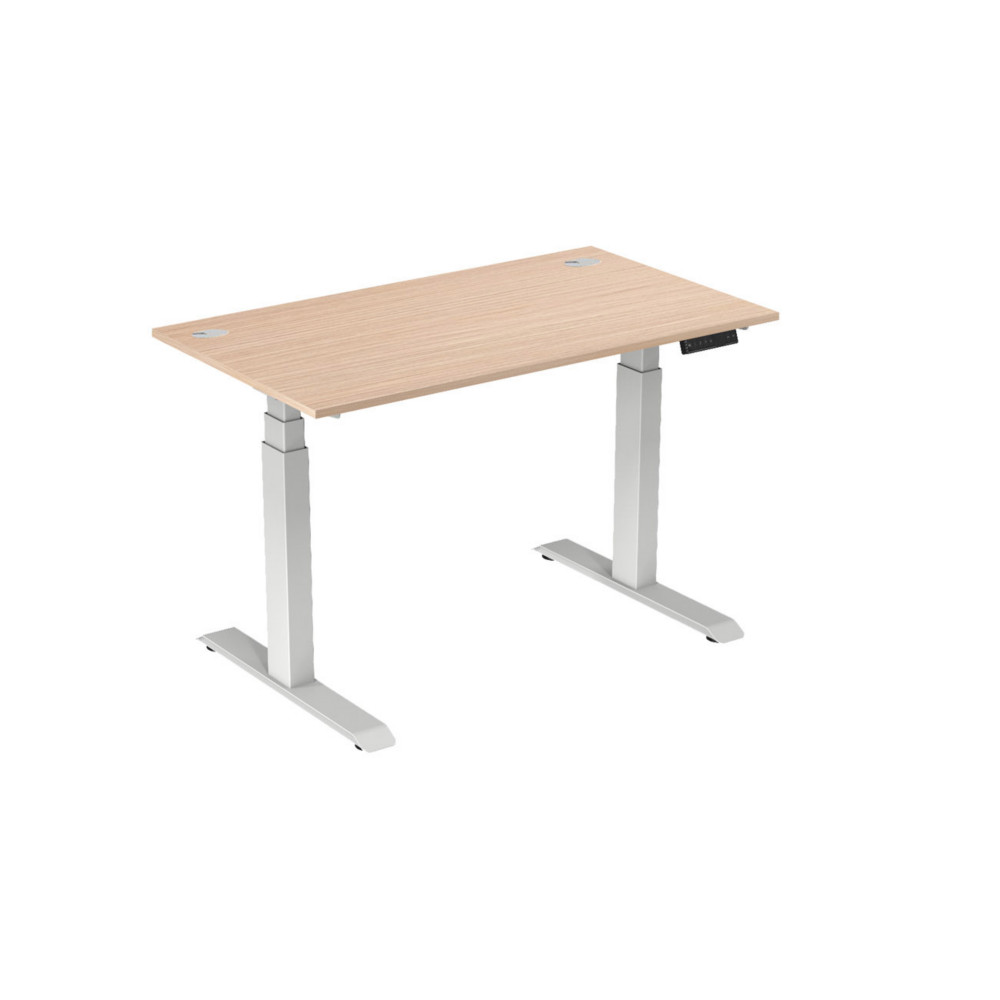 Bureau assis-debout Activ'o - Rglage lectrique en hauteur - L.140 x P.80 cm - Plateau Htre avec obturateurs - Pieds mtal Blanc