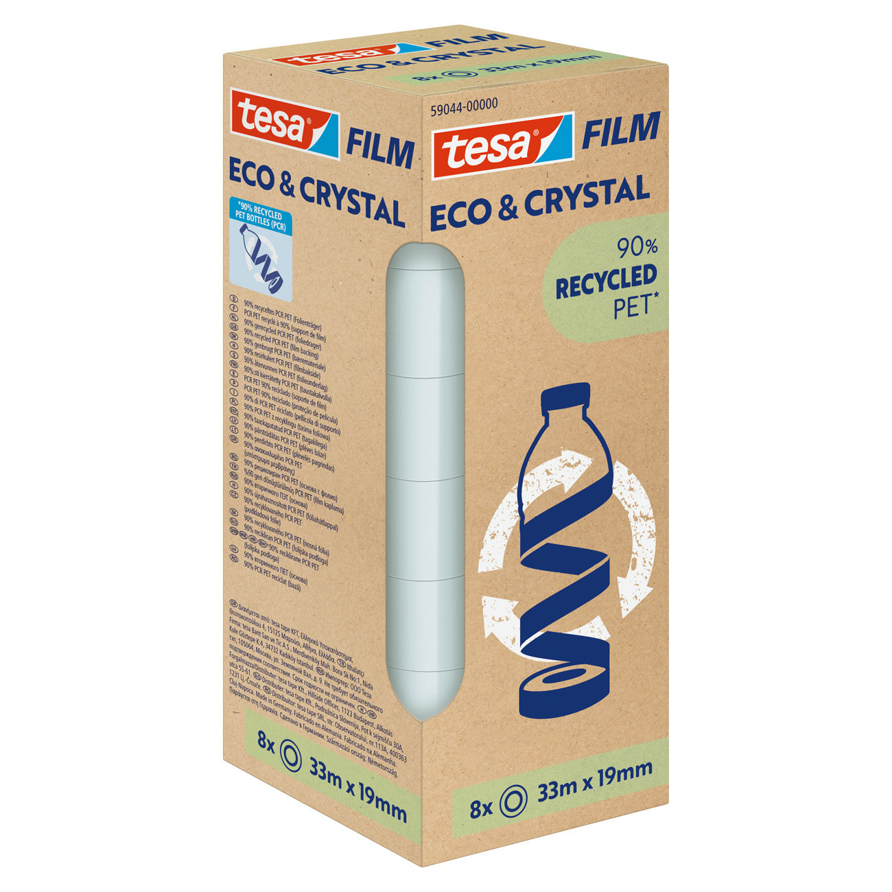 TESA Ruban adhésif invisible Tesafilm Eco & Crystal - largeur 19 mm x longueur 33 m - Tour de 8 rubans