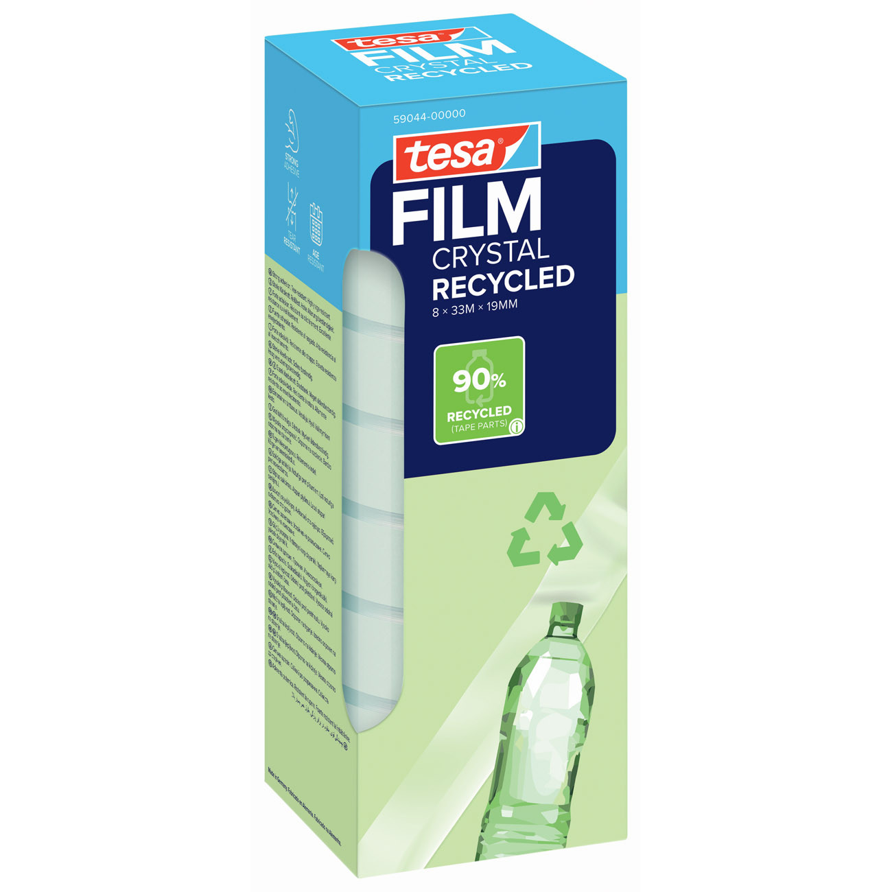 TESA Ruban adhésif invisible Tesafilm Crystal Recycled - largeur 19 mm x longueur 33 m - Tour de 8 rubans